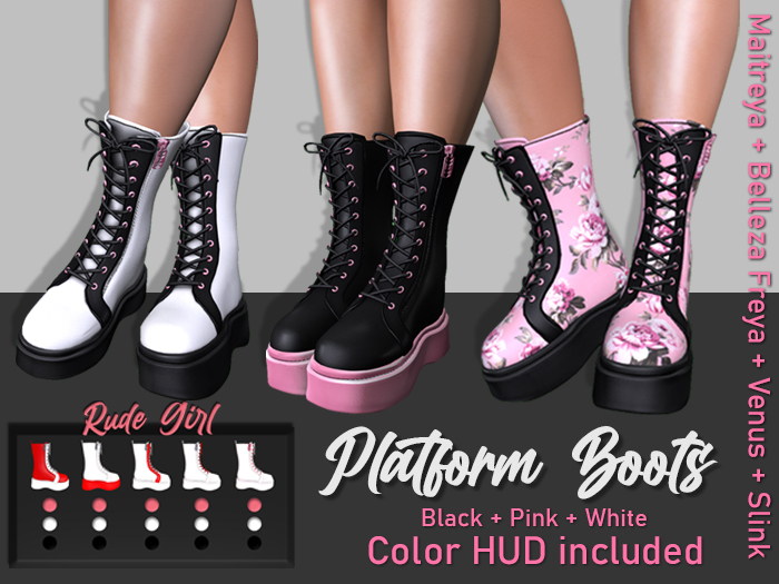 Second Life Marketplace .+ Rude Girl +. Platform Boots (pink, white